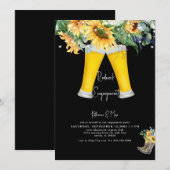 Sunflower Redneck Boots Black Engagement Party Kaart (Voorkant / Achterkant)