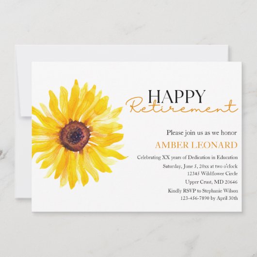 Sunflower Retirement Invitation |Teacher or Admin Kaart (Voorkant)