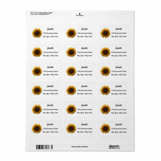 Sunflower Return Address Label (Full Sheet)