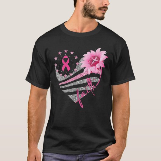 Sunflower Ribbon Faith Breast Cancer T-shirt (Voorkant)