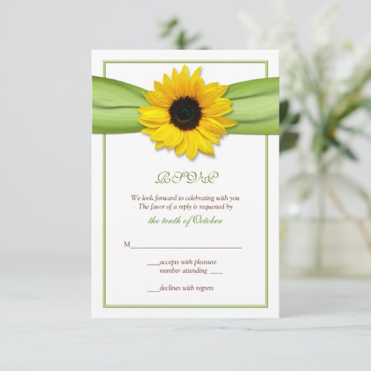 Sunflower Ribbon Wedding Response Kaart (Staand voorkant)
