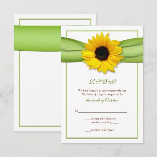 Sunflower Ribbon Wedding Response Kaart (Voorkant / Achterkant)
