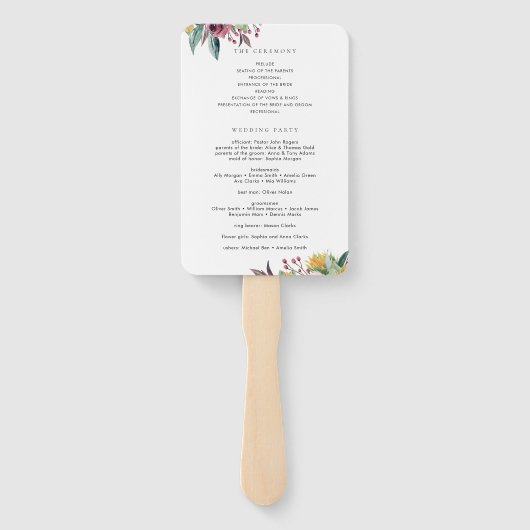 Sunflower Roos Burgundy Wedding Ceremony Programme Handwaaier (Achterkant)