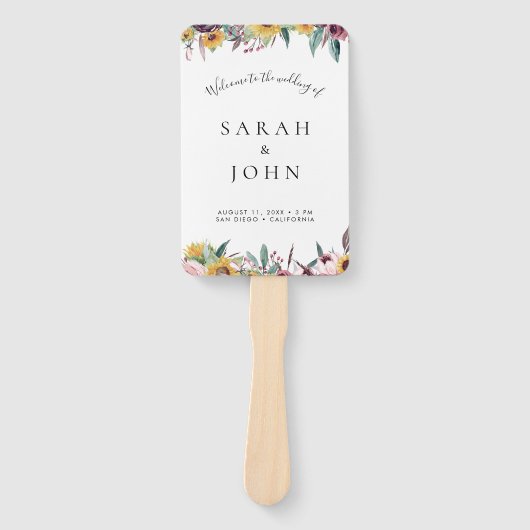 Sunflower Roos Burgundy Wedding Ceremony Programme Handwaaier (Voorkant)