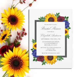 Sunflower Roos Floral Bridal Shower Invitation Kaart