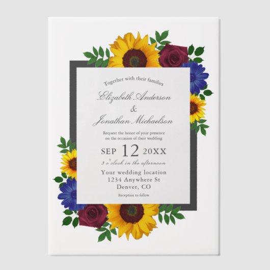 Sunflower Rose Floral Wedding Vellum Uitnodigingen (Voorkant)