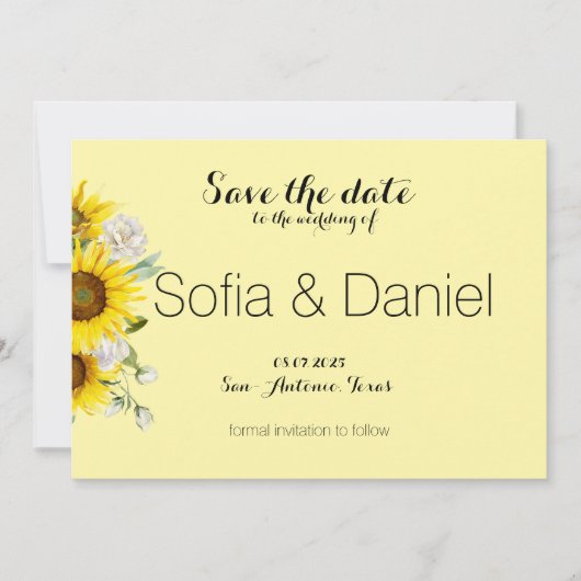 Sunflower rose wedding photo Save The Date Card (Voorkant)