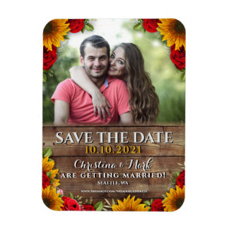 Sunflower & Roses Rustic Wood Lights Photo Magnet Magneet