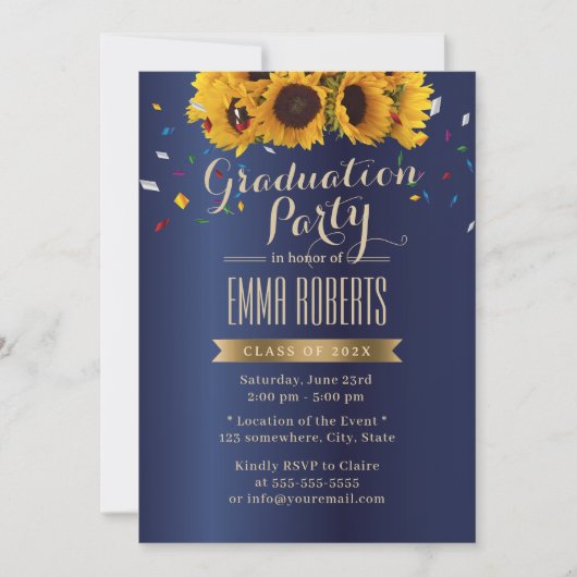 Sunflower Royal Blue Confetti Graduparty Kaart (Voorkant)