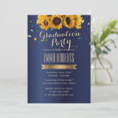 Sunflower Royal Blue Confetti Graduparty Kaart (Staand voorkant)