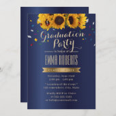 Sunflower Royal Blue Confetti Graduparty Kaart (Voorkant / Achterkant)