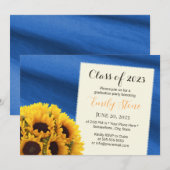 Sunflower Royal Blue Elegant Graduparty Kaart (Voorkant / Achterkant)