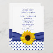 Sunflower Royal Blue White Polka Dot Wedding Kaart (Voorkant / Achterkant)