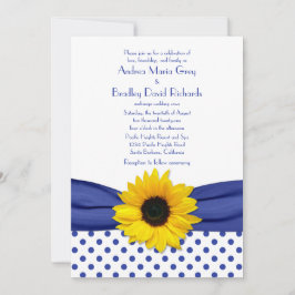 Sunflower Royal Blue White Polka Dot Wedding Kaart