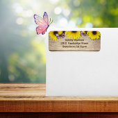 Sunflower Roze Butterflies Return Address Etiket