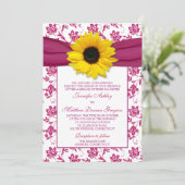 Sunflower Roze Damask Floral Wedding Invitation Kaart (Staand voorkant)