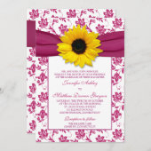 Sunflower Roze Damask Floral Wedding Invitation Kaart (Voorkant / Achterkant)