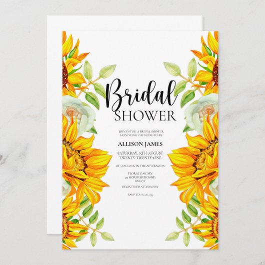 Sunflower Rozen Bridal Shower Invitation Kaart (Voorkant / Achterkant)