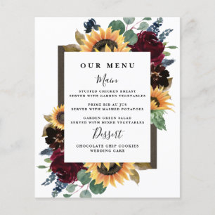 Sunflower Rozen Burgundy Navy Blue Wedding Menu