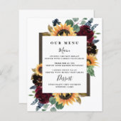 Sunflower Rozen Burgundy Navy Blue Wedding Menu (Voorkant / Achterkant)