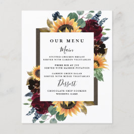 Sunflower Rozen Burgundy Navy Blue Wedding Menu