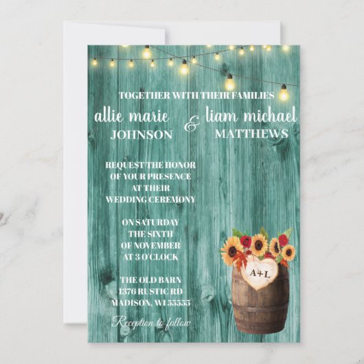 Sunflower & Rozen Whiskey Barrel Wedding Invite Save The Date (Voorkant)
