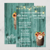 Sunflower & Rozen Whiskey Barrel Wedding Invite Save The Date (Voorkant / Achterkant)