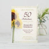 Sunflower Rustic 50th Birthday Uitnodiging (Staand voorkant)