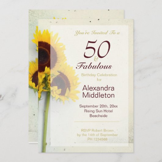 Sunflower Rustic 50th Birthday Uitnodiging (Voorkant / Achterkant)