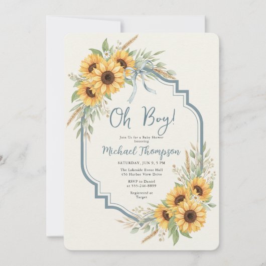 Sunflower Rustic Baby Shower Invitation Kaart (Voorkant)