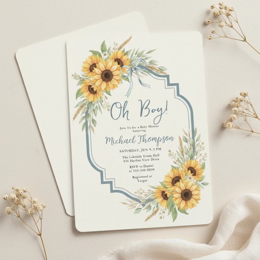 Sunflower Rustic Baby Shower Invitation Kaart