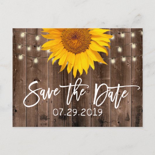 Sunflower Rustic Barn Wedding Save the Date Aankondigingskaart (Voorkant)