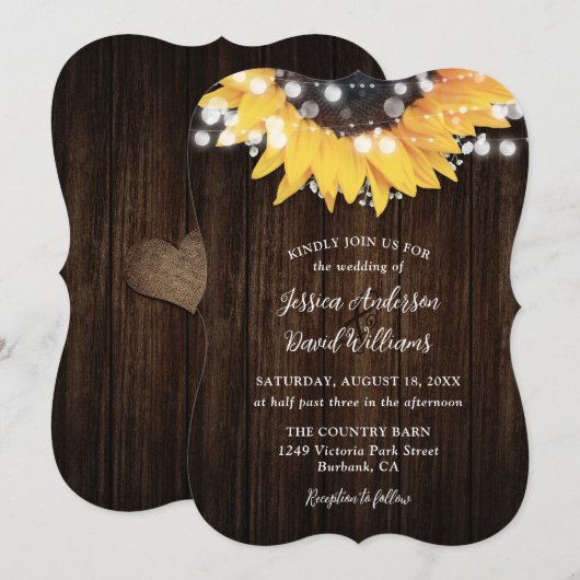 Sunflower Rustic Barn Wood Wedding Kaart (Voorkant / Achterkant)
