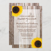 Sunflower Rustic Barn Wood Wedding Kaart (Voorkant / Achterkant)