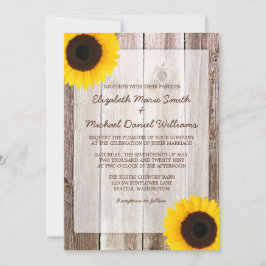 Sunflower Rustic Barn Wood Wedding Kaart