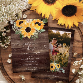 Sunflower Rustic Barn Wood Wedding Save The Date
