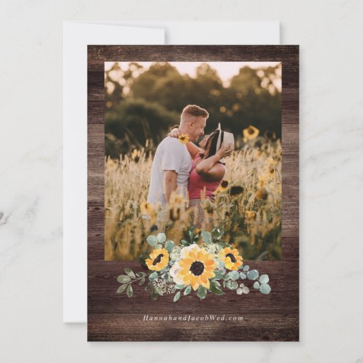 Sunflower Rustic Barn Wood Wedding Save The Date (Achterkant)