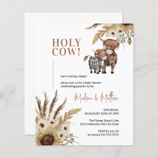 Sunflower Rustic Boerderij Baby shower Budget Invi (Voorkant / Achterkant)