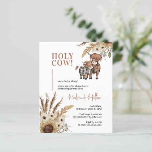 Sunflower Rustic Boerderij Baby shower Budget Invi (Staand voorkant)