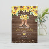 Sunflower Rustic Boot Sweet Sixteen Uitnodiging (Staand voorkant)