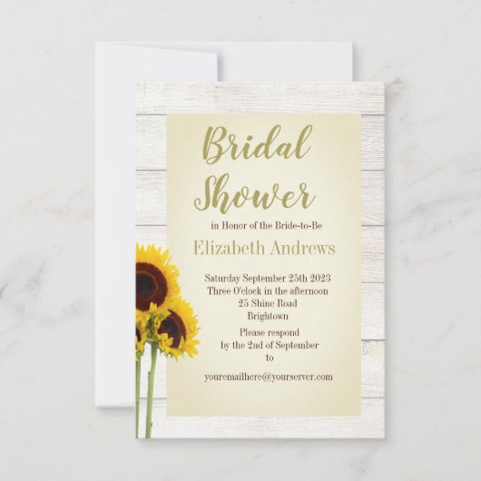 Sunflower Rustic Bridal Shower Invitation Kaart (Voorkant)