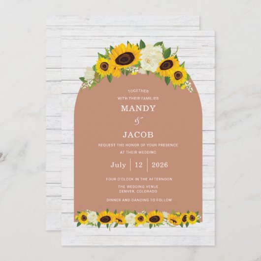 Sunflower Rustic Digital Wedding Invitation Kaart (Voorkant / Achterkant)