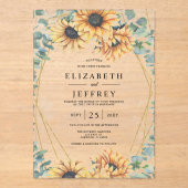 Sunflower Rustic Elegant Geometric Gold Wedding Acryl Uitnodigingen (Voorkant)