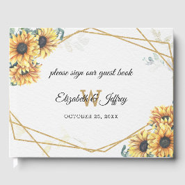 Sunflower Rustic Elegant Geometric Gold Wedding Gastenboek