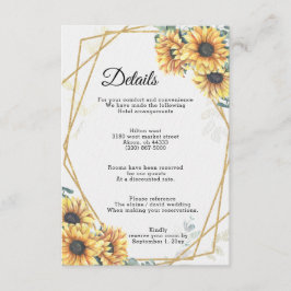 Sunflower Rustic Elegant Geometric Gold Wedding Informatiekaartje