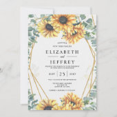 Sunflower Rustic Elegant Geometric Gold Wedding Kaart (Voorkant)