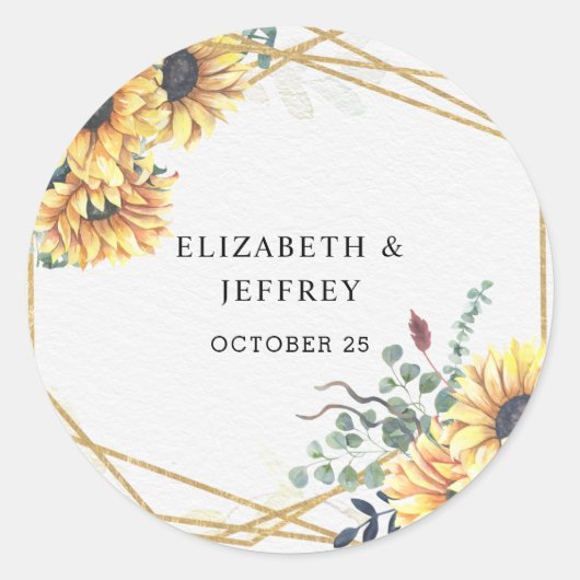 Sunflower Rustic Elegant Geometric Gold Wedding Ronde Sticker (Voorkant)