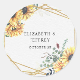 Sunflower Rustic Elegant Geometric Gold Wedding Ronde Sticker