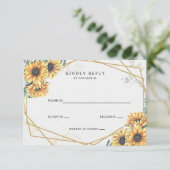 Sunflower Rustic Elegant Geometric Gold Wedding RSVP Kaartje (Staand voorkant)