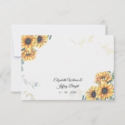 Sunflower Rustic Elegant Geometric Gold Wedding RSVP Kaartje (Achterkant)